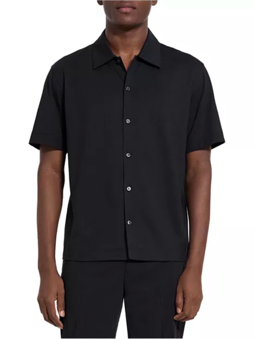 Theory Sylvain S Precise 2 Black Stretch Cotton Short Sleeve Button Down Shirt L